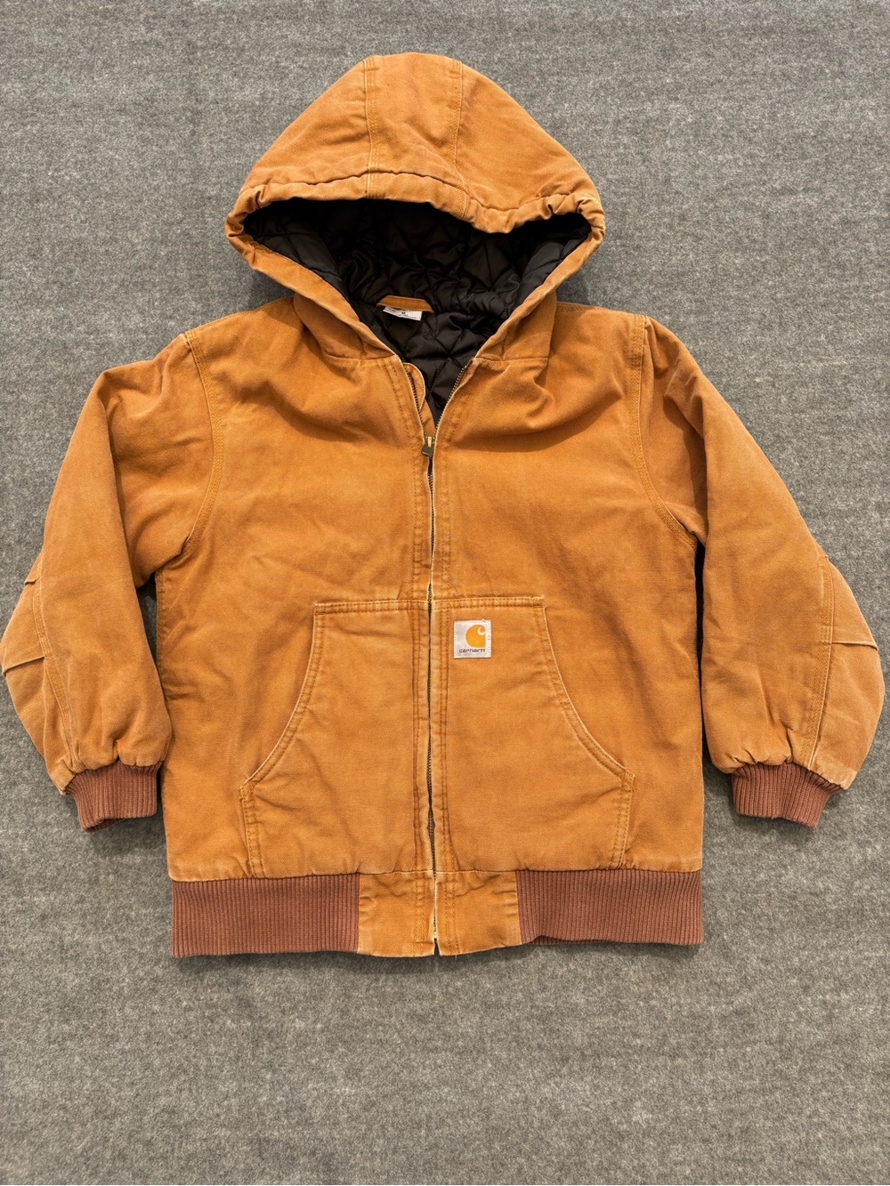 Carhartt brown jacket with hoodie kids size Medium 10-12